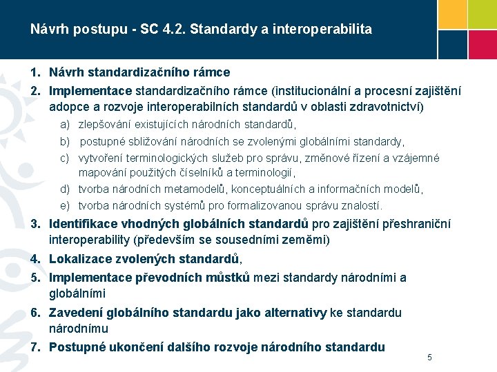 Návrh postupu - SC 4. 2. Standardy a interoperabilita 1. Návrh standardizačního rámce 2.