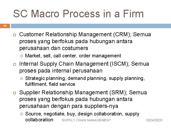 SC Macro Process in a Firm 14 Customer Relationship Management (CRM); Semua proses yang