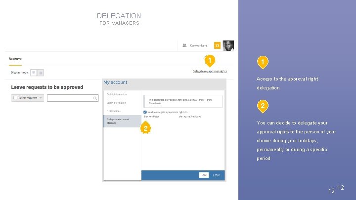 DELEGATION FOR MANAGERS 1 1 Access to the approval right delegation 2 2 You