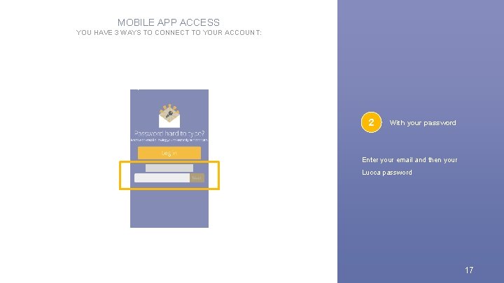 MOBILE APP ACCESS YOU HAVE 3 WAYS TO CONNECT TO YOUR ACCOUNT: 2 3