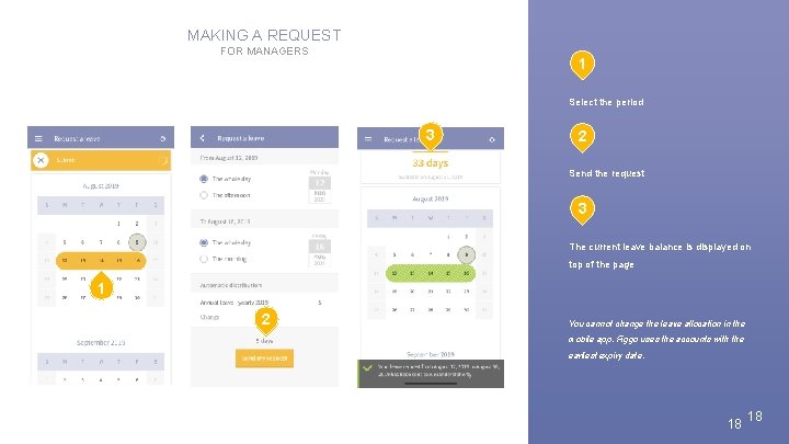 MAKING A REQUEST FOR MANAGERS 1 Select the period 3 2 Send the request