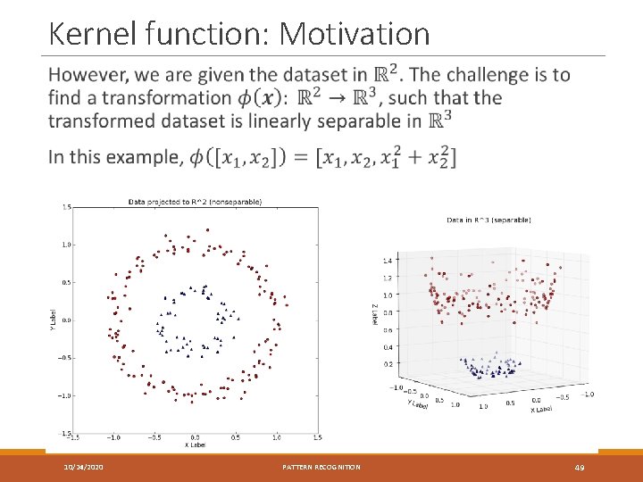 Kernel function: Motivation 10/24/2020 PATTERN RECOGNITION 49 