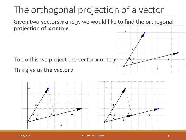The orthogonal projection of a vector Given two vectors x and y, we would