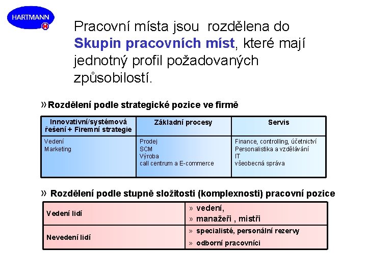 Pracovní místa jsou rozdělena do Skupin pracovních míst, které mají jednotný profil požadovaných způsobilostí.