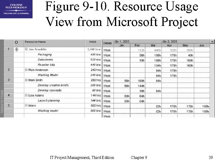 Figure 9 -10. Resource Usage View from Microsoft Project IT Project Management, Third Edition