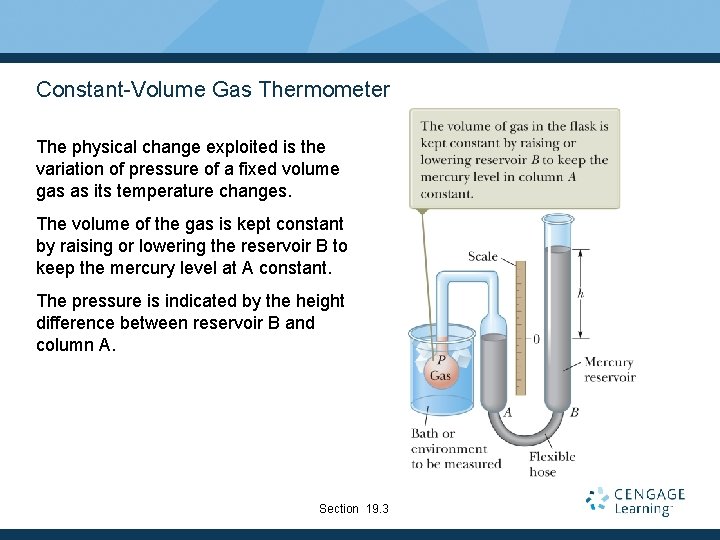 Constant-Volume Gas Thermometer The physical change exploited is the variation of pressure of a