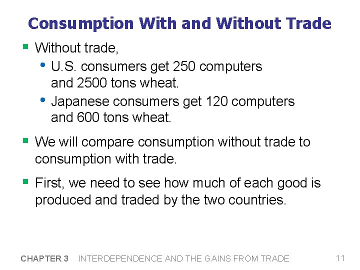 Consumption With and Without Trade § Without trade, • U. S. consumers get 250