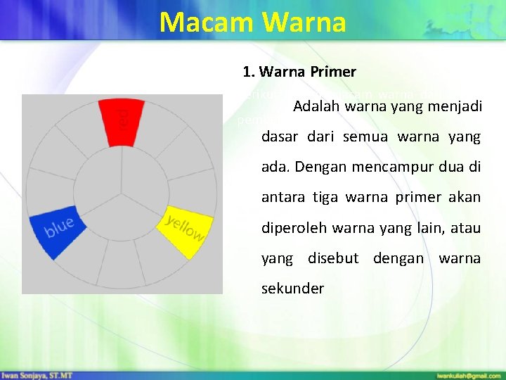 Macam Warna 1. Warna Primer Berikut macam-macam warna dari cara Adalah warna yang menjadi