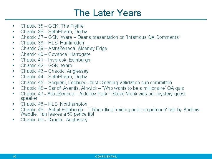 The Later Years • • • • 16 Chaotic 35 – GSK, The Frythe