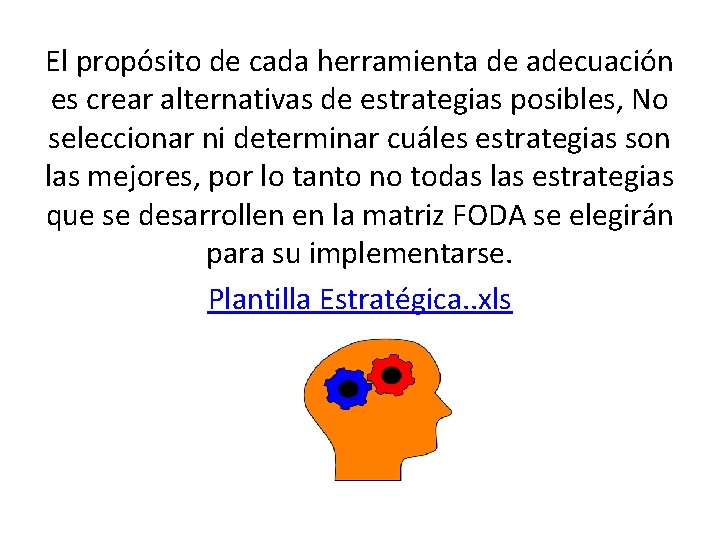 El propósito de cada herramienta de adecuación es crear alternativas de estrategias posibles, No