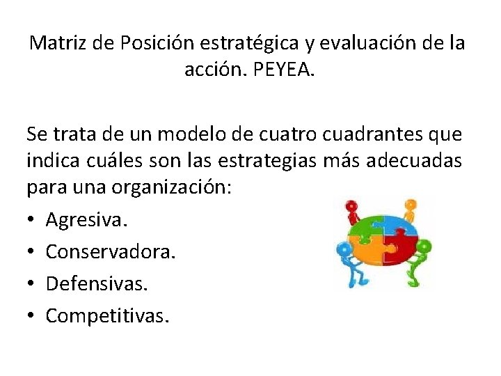 Matriz de Posición estratégica y evaluación de la acción. PEYEA. Se trata de un