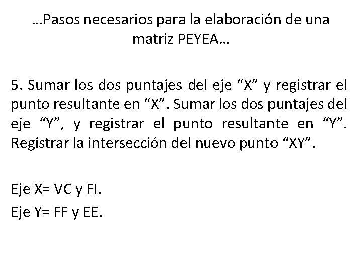 …Pasos necesarios para la elaboración de una matriz PEYEA… 5. Sumar los dos puntajes