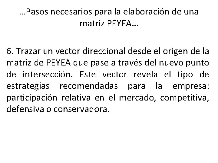 …Pasos necesarios para la elaboración de una matriz PEYEA… 6. Trazar un vector direccional