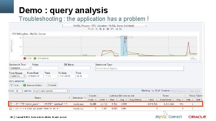 Demo : query analysis Troubleshooting : the application has a problem ! 140 Copyright