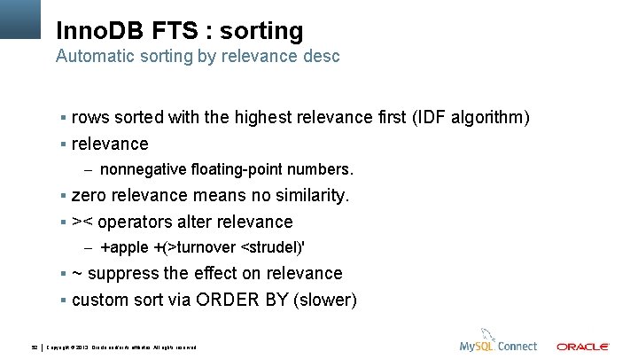 Inno. DB FTS : sorting Automatic sorting by relevance desc rows sorted with the