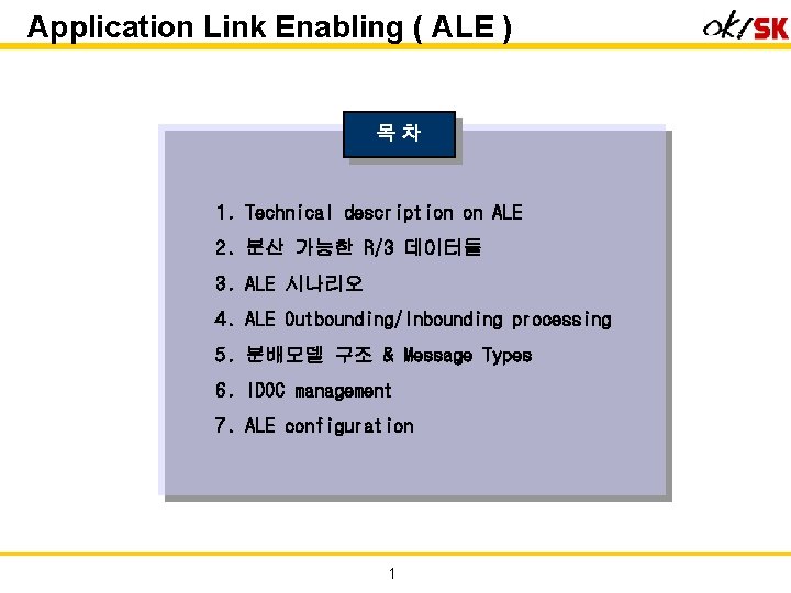 Application Link Enabling ( ALE ) 목차 1. Technical description on ALE 2. 분산