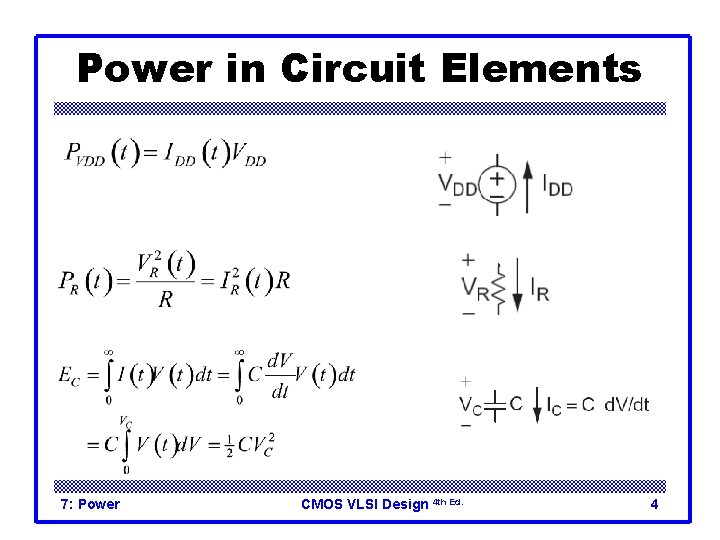 Power in Circuit Elements 7: Power CMOS VLSI Design 4 th Ed. 4 