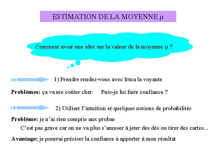 ESTIMATION DE LA MOYENNE m Comment avoir une idée sur la valeur de la