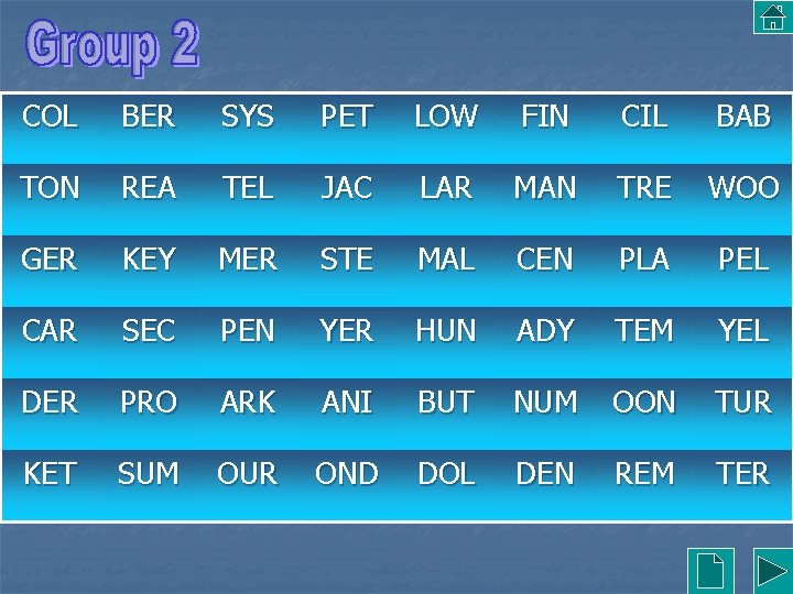 COL BER SYS PET LOW FIN CIL BAB TON REA TEL JAC LAR MAN