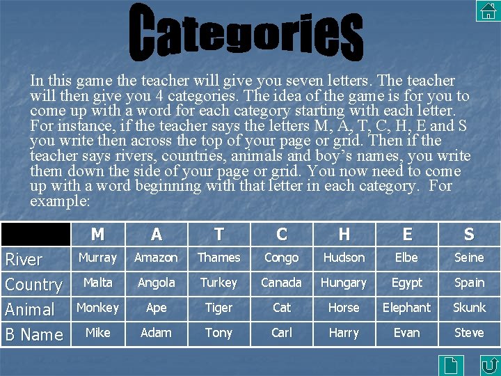 In this game the teacher will give you seven letters. The teacher will then