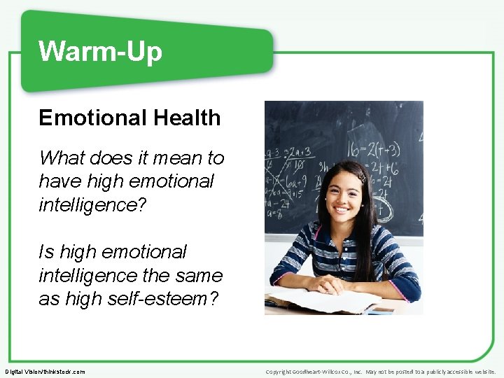 Warm-Up Emotional Health What does it mean to have high emotional intelligence? Is high