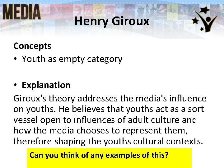 Henry Giroux Concepts • Youth as empty category • Explanation Giroux's theory addresses the Henry Giroux Concepts • Youth as empty category • Explanation Giroux's theory addresses the