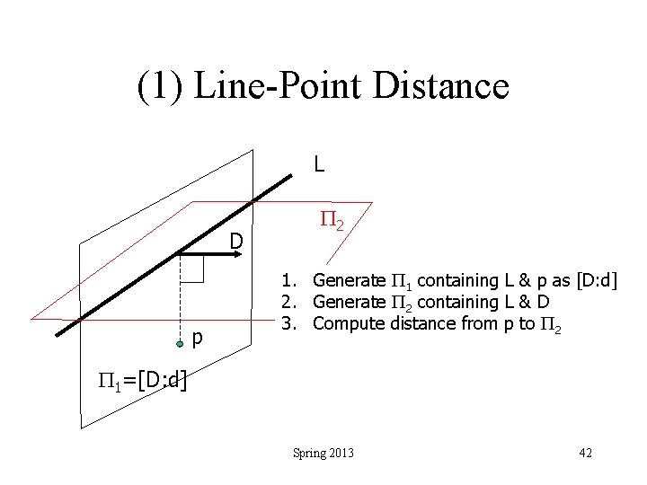 (1) Line-Point Distance L D p P 2 1. Generate P 1 containing L