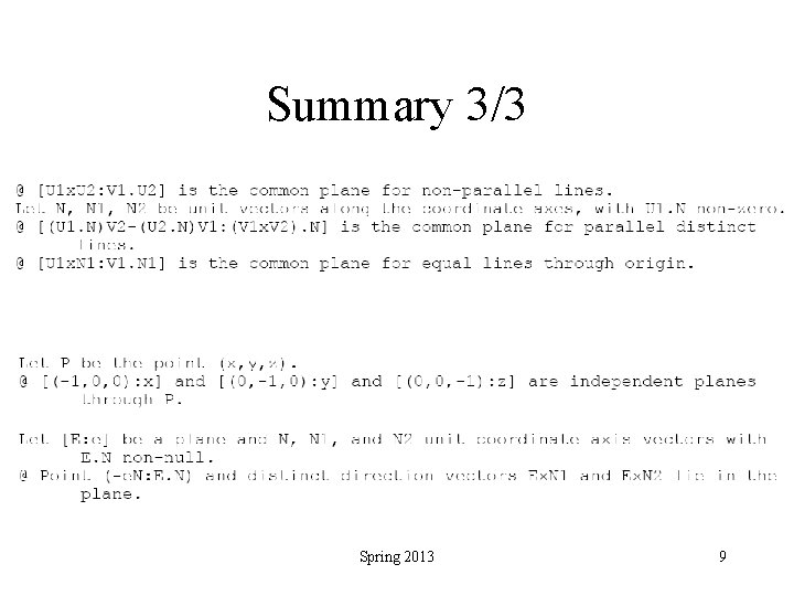 Summary 3/3 Spring 2013 9 