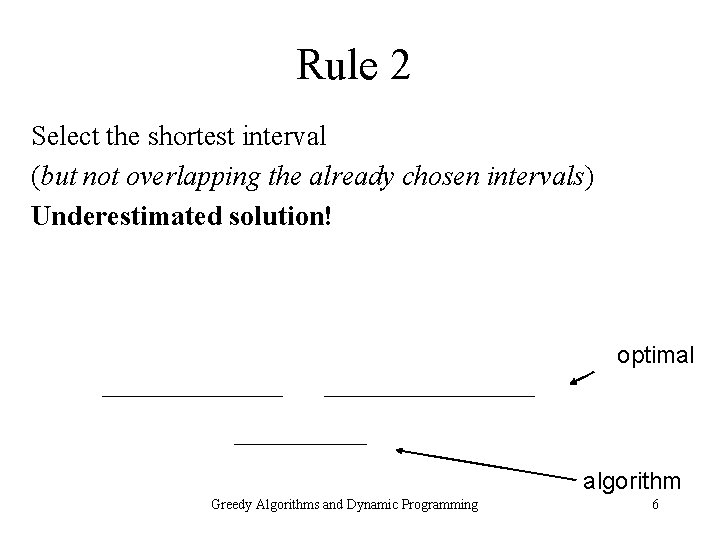 Rule 2 Select the shortest interval (but not overlapping the already chosen intervals) Underestimated