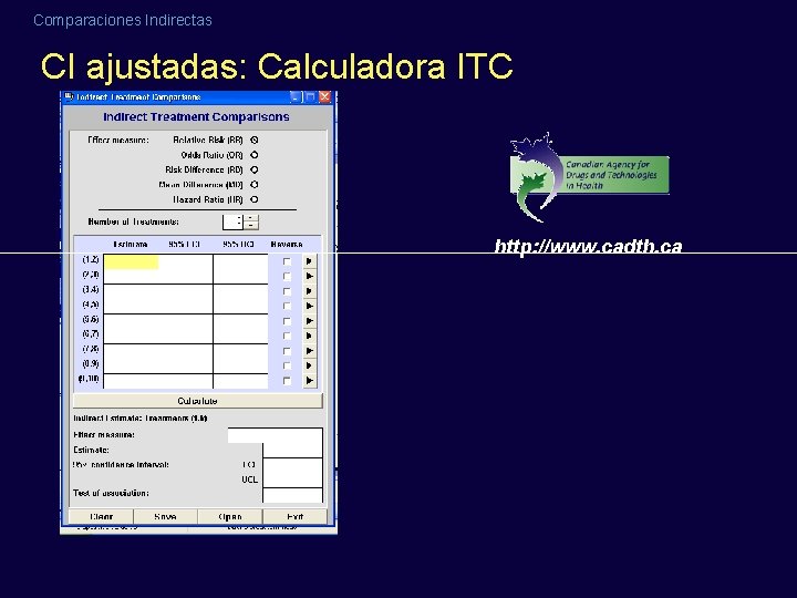 Comparaciones Indirectas CI ajustadas: Calculadora ITC http: //www. cadth. ca 