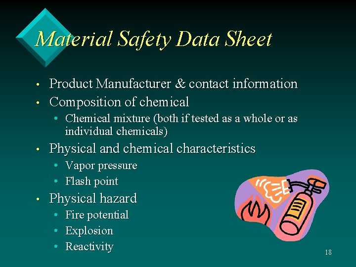 Material Safety Data Sheet • • Product Manufacturer & contact information Composition of chemical