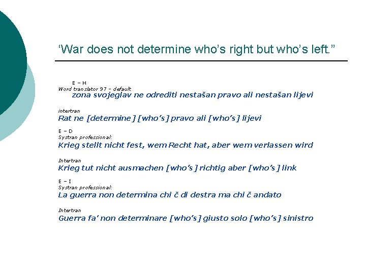 ‘War does not determine who’s right but who’s left. ” E–H Word translator 97