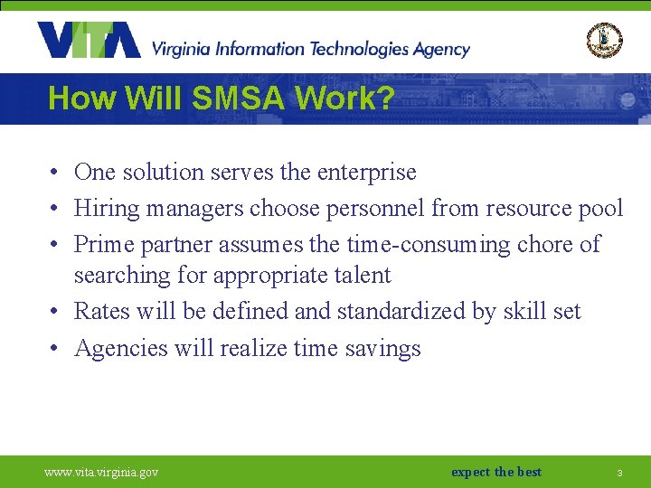 How Will SMSA Work? • One solution serves the enterprise • Hiring managers choose