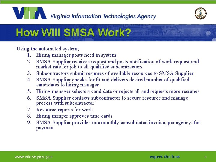 How Will SMSA Work? Using the automated system, 1. Hiring manager posts need in