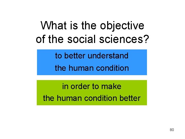 What is the objective of the social sciences? to better understand the human condition What is the objective of the social sciences? to better understand the human condition