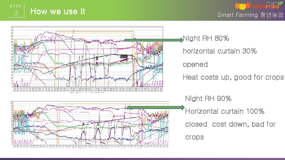 STEP 3 How we use it Smart Farming 청년농업 Night RH 80% horizontal curtain STEP 3 How we use it Smart Farming 청년농업 Night RH 80% horizontal curtain
