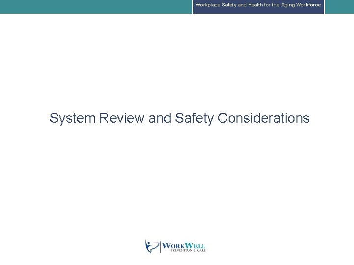 Workplace Safety and Health for the Aging Workforce System Review and Safety Considerations 