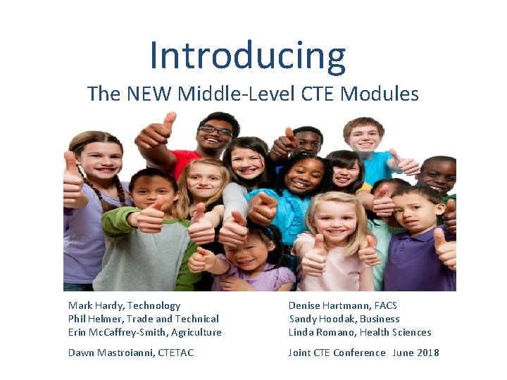 Introducing: The NEW Middle-Level CTE Modules Mark Hardy, Technology Phil Helmer, Trade and Technical
