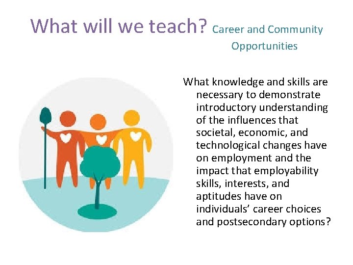 What will we teach? Career and Community Opportunities What knowledge and skills are necessary