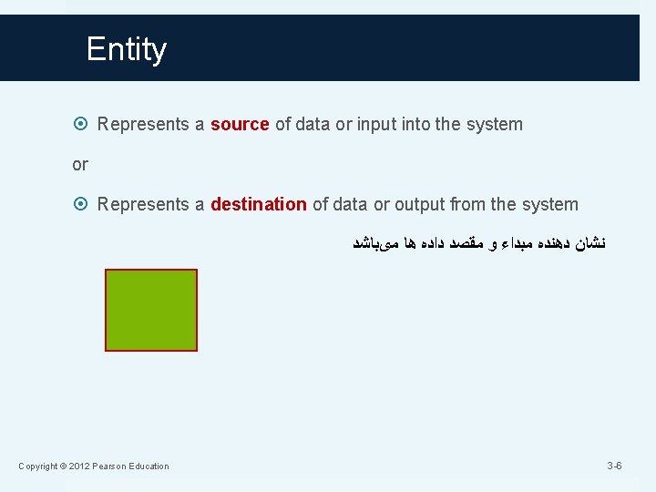 Entity Represents a source of data or input into the system or Represents a