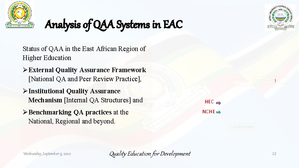 Analysis of QAA Systems in EAC Status of QAA in the East African Region