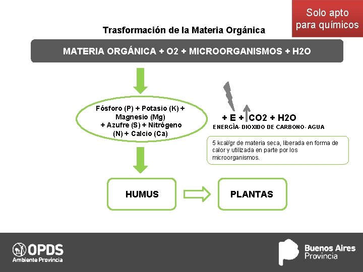 Trasformación de la Materia Orgánica Solo apto para químicos MATERIA ORGÁNICA + O 2