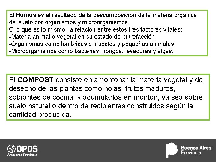 El Humus es el resultado de la descomposición de la materia orgánica del suelo El Humus es el resultado de la descomposición de la materia orgánica del suelo