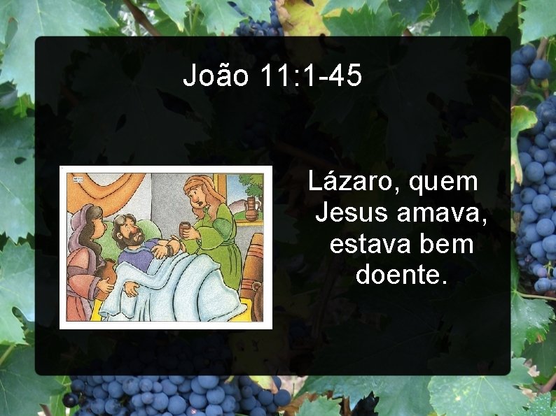 João 11: 1 -45 Lázaro, quem Jesus amava, estava bem doente. 