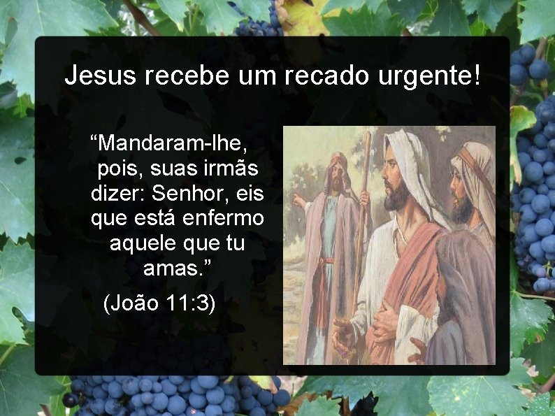Jesus recebe um recado urgente! “Mandaram-lhe, pois, suas irmãs dizer: Senhor, eis que está