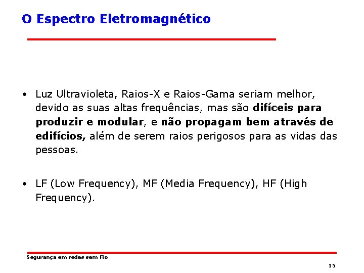 O Espectro Eletromagnético • Luz Ultravioleta, Raios-X e Raios-Gama seriam melhor, devido as suas