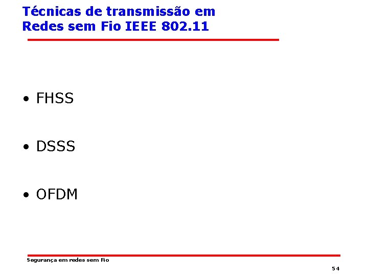 Técnicas de transmissão em Redes sem Fio IEEE 802. 11 • FHSS • DSSS