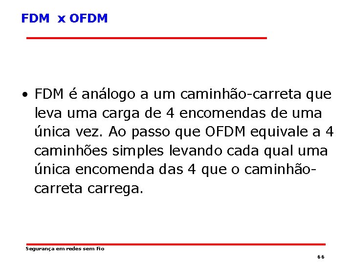 FDM x OFDM • FDM é análogo a um caminhão-carreta que leva uma carga