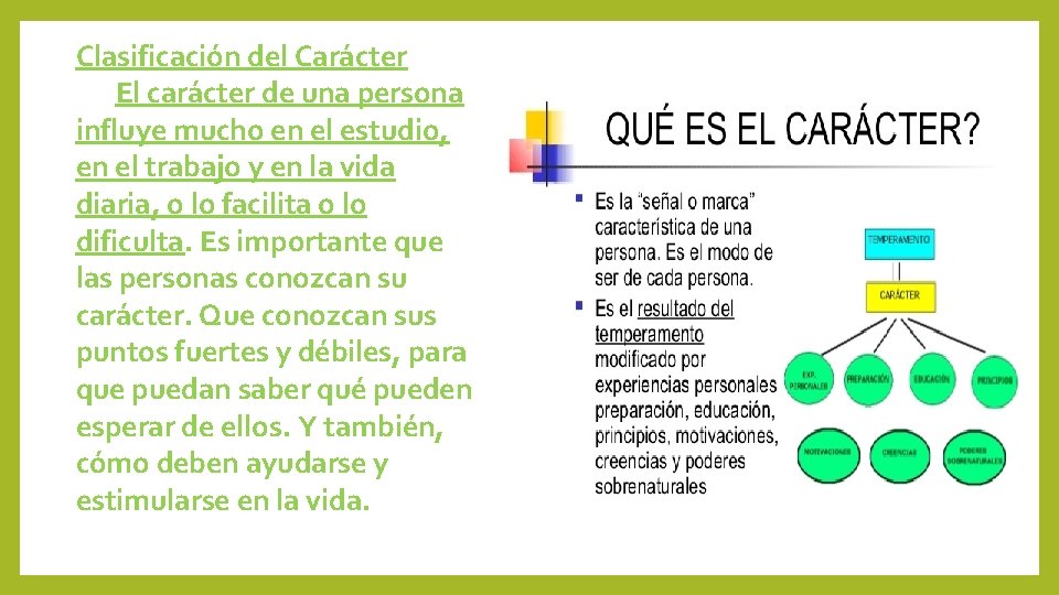 Clasificación del Carácter El carácter de una persona influye mucho en el estudio, en