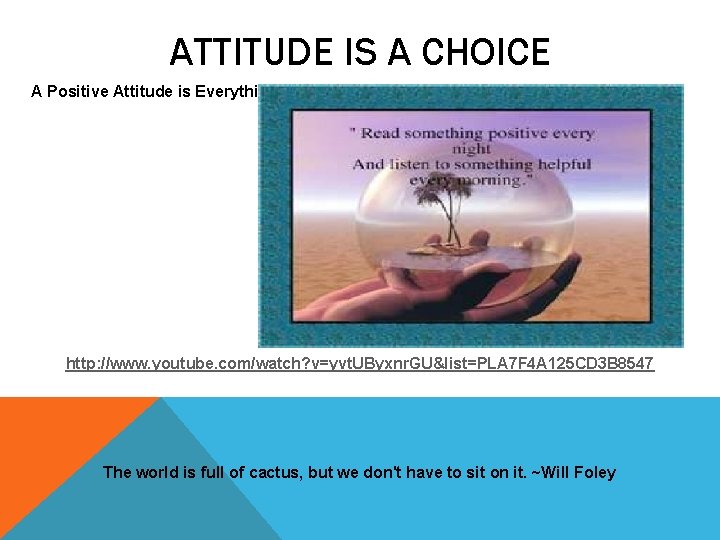 ATTITUDE IS A CHOICE A Positive Attitude is Everything http: //www. youtube. com/watch? v=yvt.